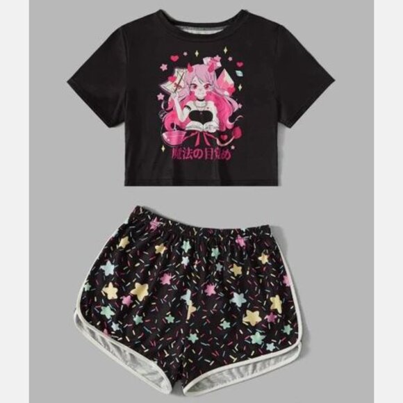 Black Starry pink devil S Pajama shorts Set nwt - Picture 1 of 7